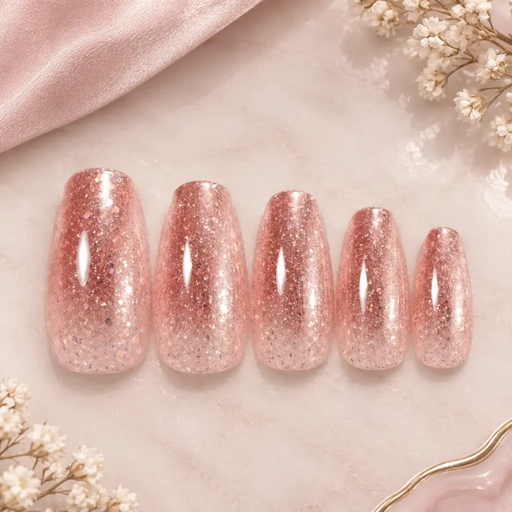 gliter pink Nail Set