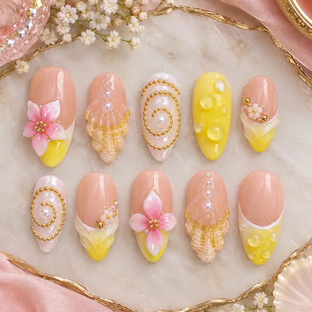 Luxurious Pastel Pearl Nail Set