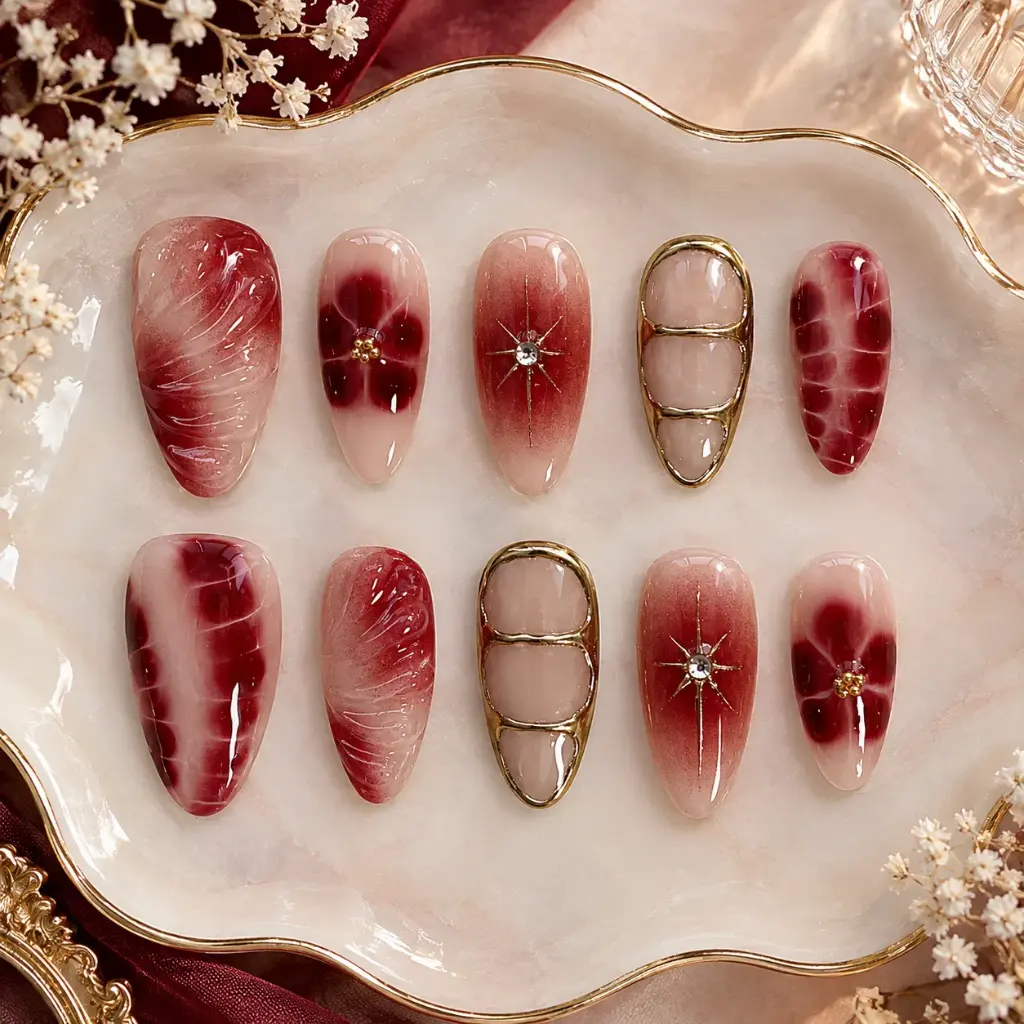 Luxury Burgundy Nail Set