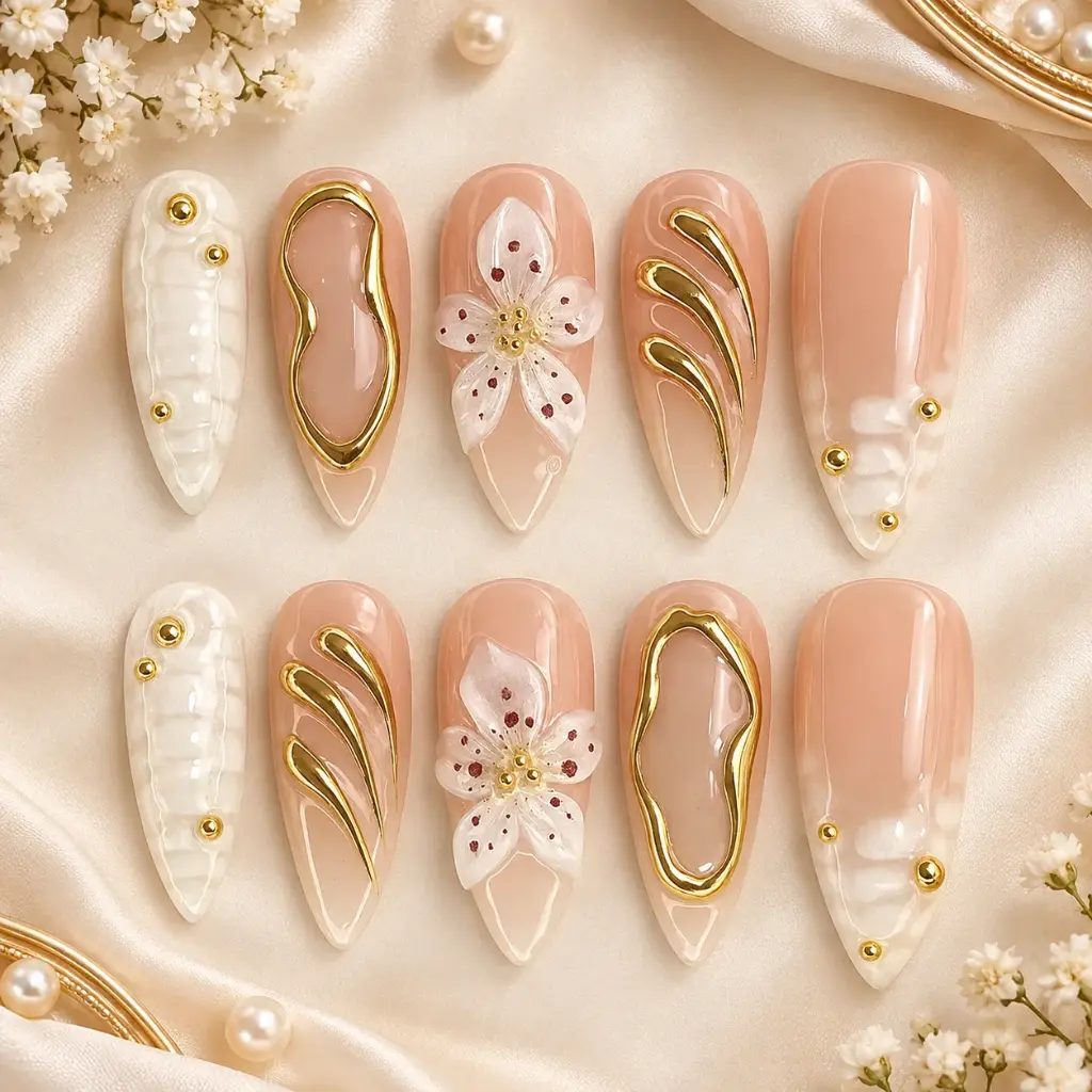 Luxury Blush and Gold Nail Set
