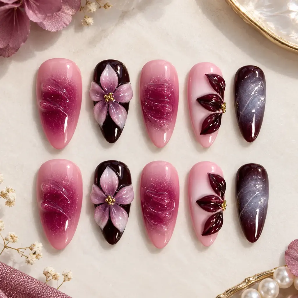 Luxurious Floral Press-On Nail Set